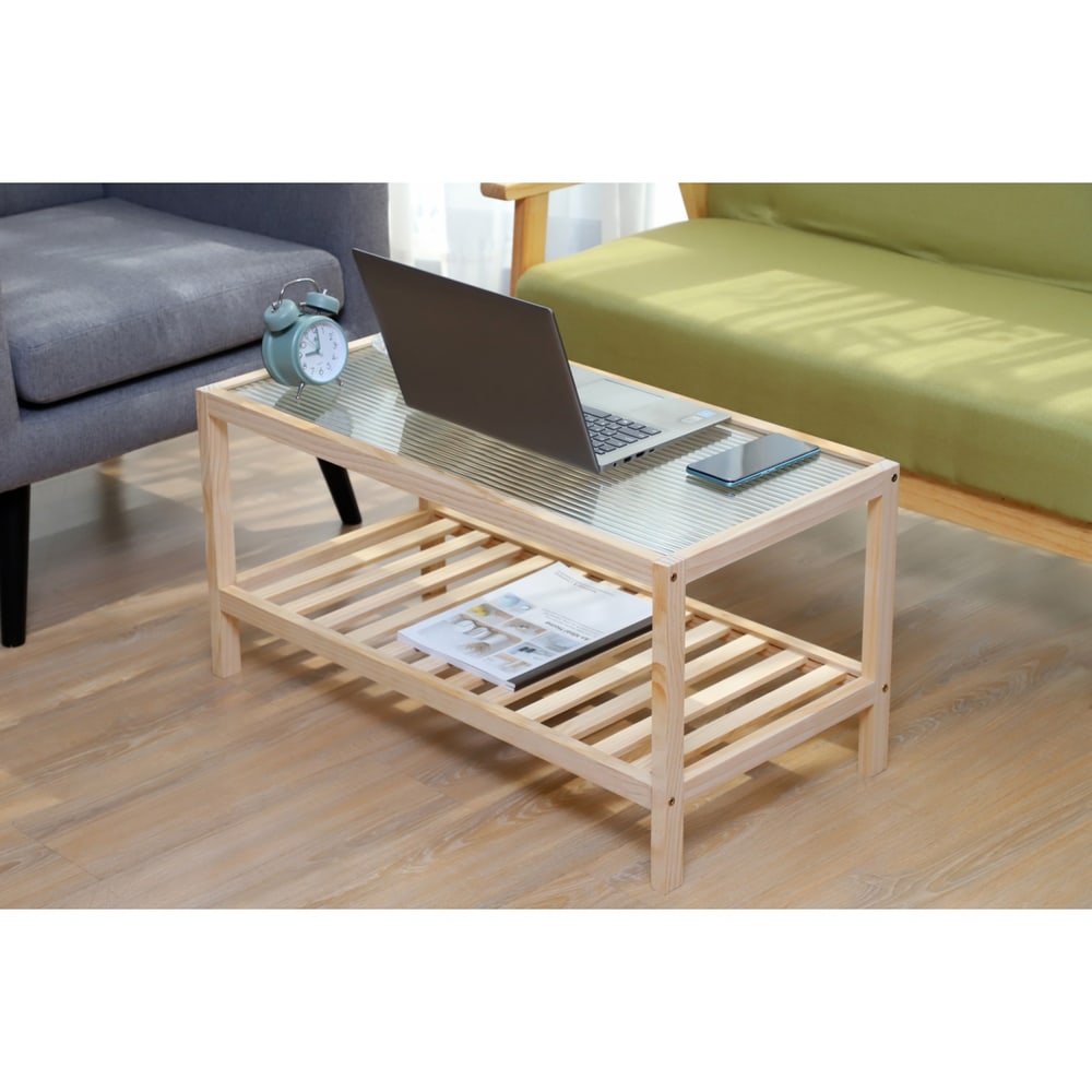 DELICATO โต๊ะกลางกระจก รุ่น WAVY ขนาด 40x80x40 ซม. สีไม้ธรรมชาติ