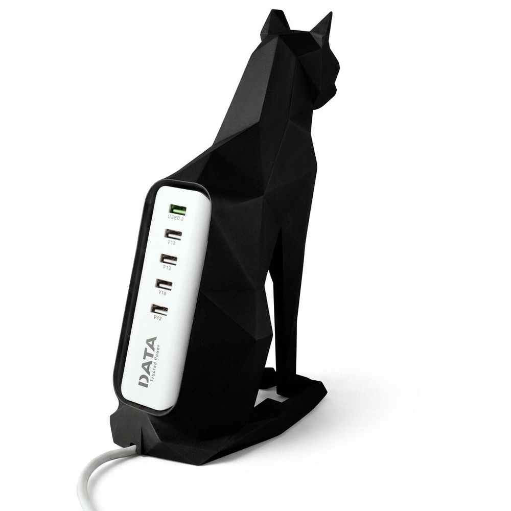 DATA แท่นวางปลั๊กเซรามิก USB 5 ช่อง 1.2m 5V/3A รูปแมว สีดำ