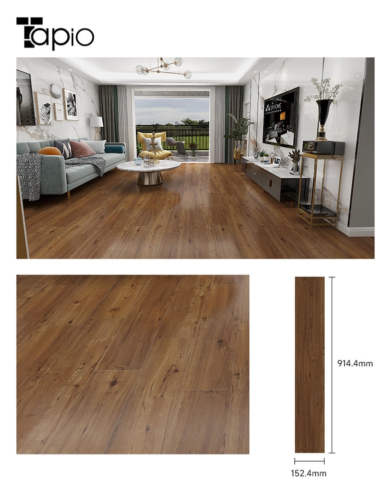 Tapio กระเบื้องยาง Dryback 152.4x914.4x2มม. รุ่นEKC002 Siam Teak สีน้ำตาล (16แผ่น/2.23ตร.ม.) A.