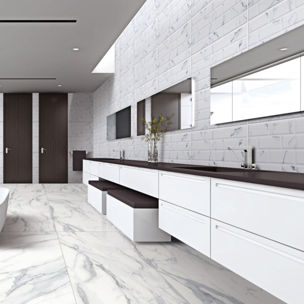 Marbella กระเบื้องเซรามิคปูผนัง 30x60 ซม. Marble Brick white HY36002 Gloss (9P)