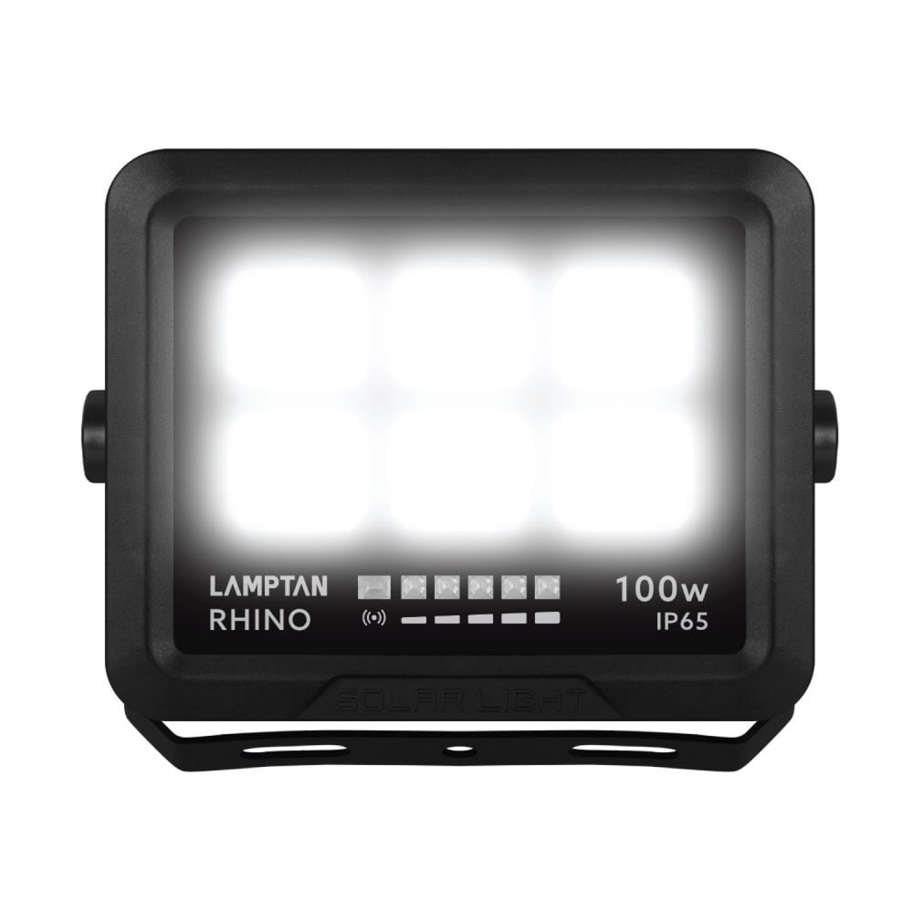 LAMPTAN โคมไฟฟลัดไลท์โซลาร์เซลล์ LED 100W รุ่นไรโน + รีโมท IP65 แสงเดย์ไลท์