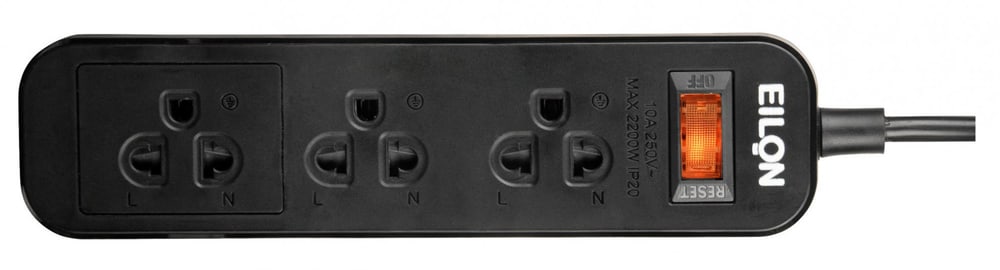EILON รางปลั๊กไฟ รุ่น MSC33THNB-GHE 3 ช่อง 1 สวิตซ์ 10A 2200W 3เมตร สีดำ