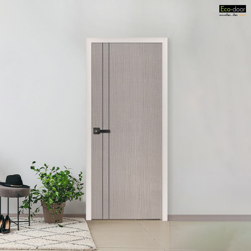 ECO-DOOR ประตูภายใน UPVC เอ็กซ์ทรูชั่น รุ่น PE2 ภายใน ขนาด 80x200 ซม. สีเทาอ่อน (เจาะลูกบิด)