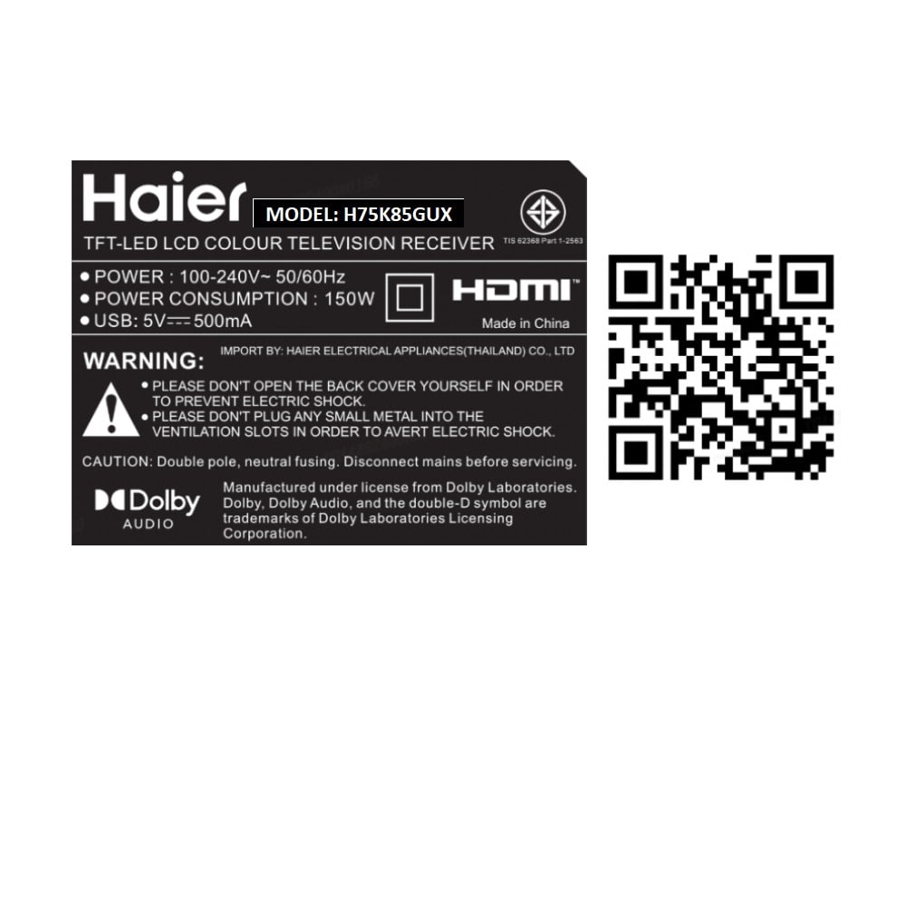 HAIER LED TV 4K ขนาด 75 นิ้ว รุ่น H75K85GUX