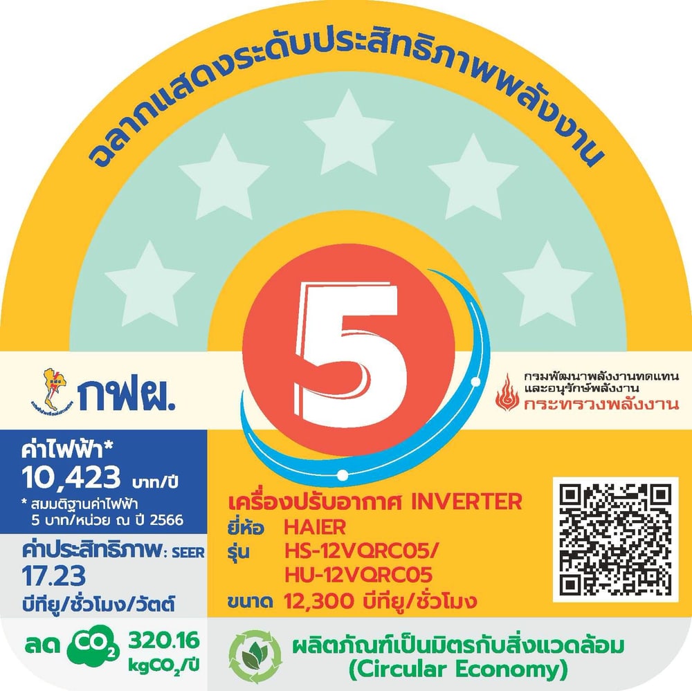 HAIER เครื่องปรับอากาศ Inverter ขนาด 12,300 BTU รุ่น HSU-12VQRC05 สีขาว