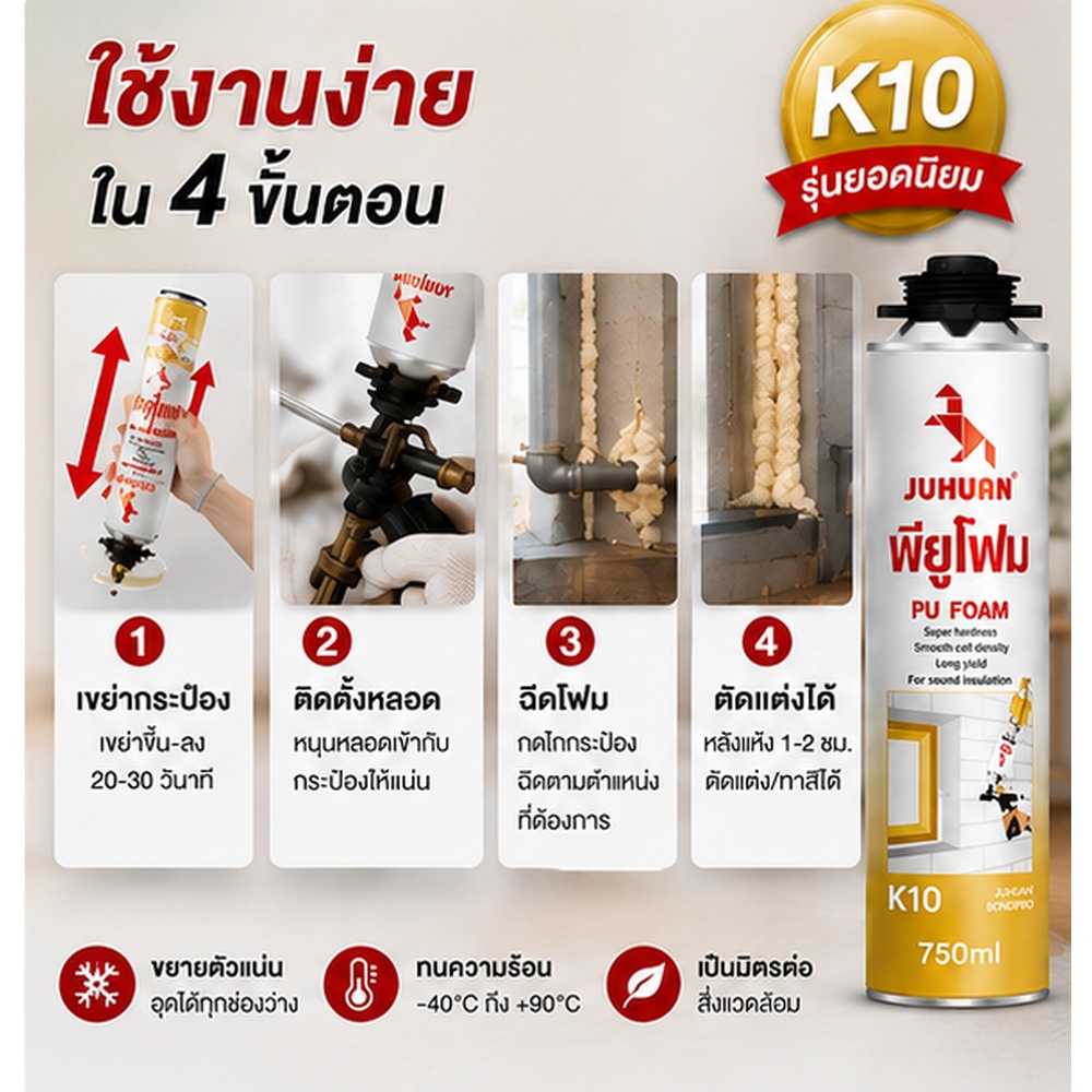 JUHUAN พียูโฟมอเนกประสงค์ K10 ขนาด 750 มล.