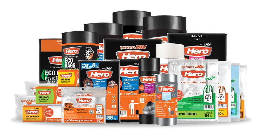 HERO ถุงขยะหนาพิเศษ แบบประหยัด ขนาด 24"X30" (22ใบ) 1KG