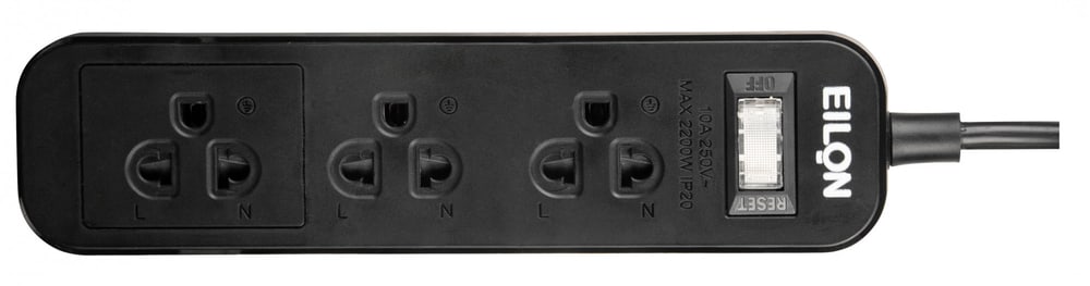 EILON รางปลั๊กไฟ รุ่น MSC33THNB-GHE 3 ช่อง 1 สวิตซ์ 10A 2200W 3เมตร สีดำ