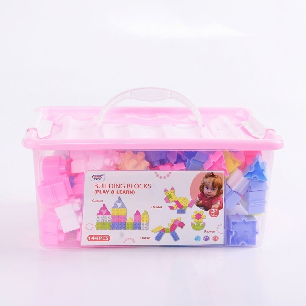 TOYS ชุดกล่องตัวต่อหรรษา 144ชิ้น สีชมพู #6673-7 (28.5x19.5x12.5ซม.)