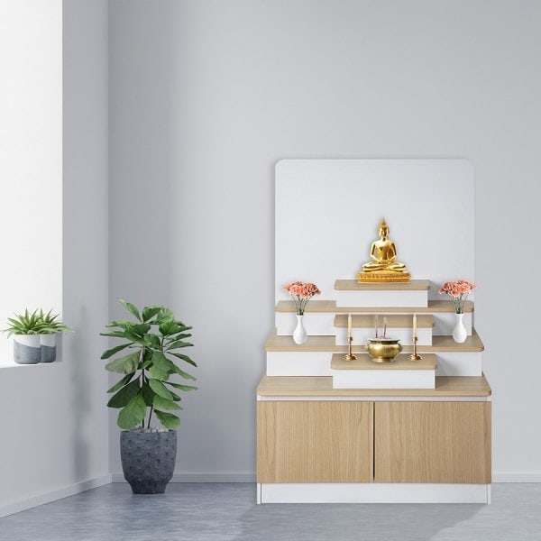 DELICATO ตู้บูชาพระแบบโมเดิร์น ตั้งพื้น ขนาด 80x50x120 ซม. รุ่นอแมนด้า สีบีช/ขาว