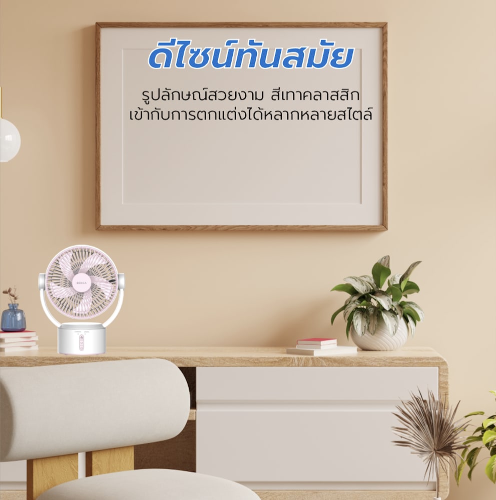 BENKA พัดลมตั้งโต๊ะชาร์จไฟแบบพกพา ขนาด 9 นิ้ว รุ่น KN-L2829 สีชมพู