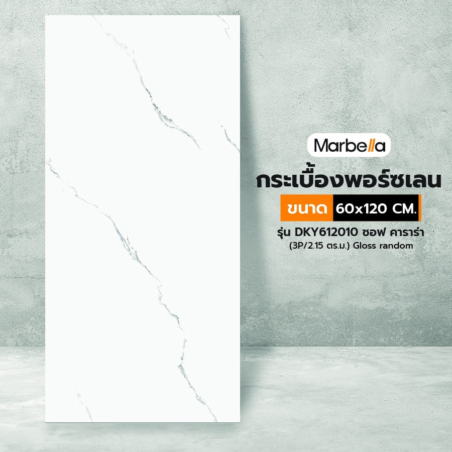 Marbella 60x120 ซม. กระเบื้องพอร์ซเลน รุ่น DKY612010 ซอฟ คาราร่า (3P/2.15 ตร.ม.) Gloss random