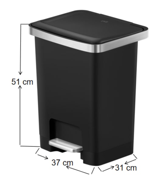 EKO ถังขยะพลาสติกขาเหยียบเหลี่ยม 35 ลิตร รุ่น HANA EK6388-BLK ขนาด 37x31x51ซม. สีดำ