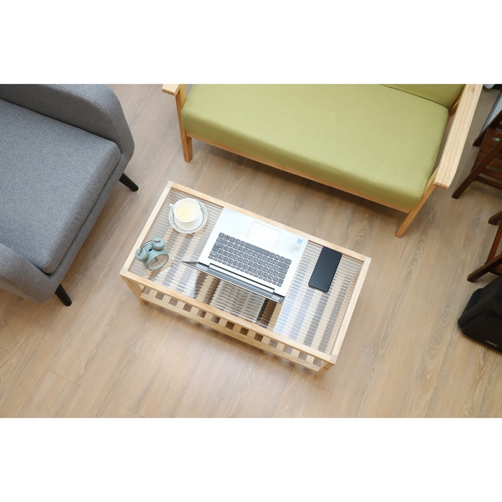 DELICATO โต๊ะกลางกระจก รุ่น WAVY ขนาด 40x80x40 ซม. สีไม้ธรรมชาติ