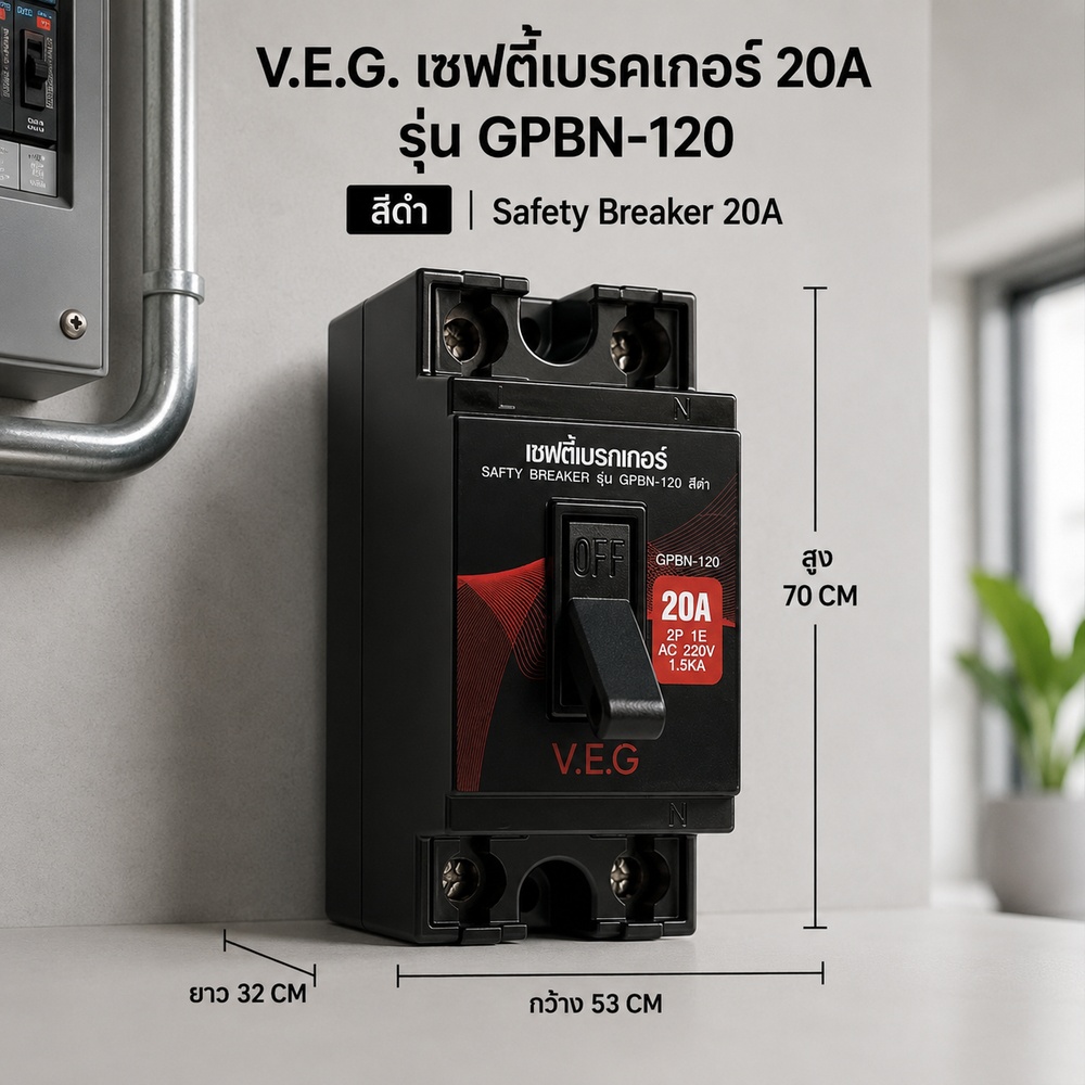 V.E.G. เซฟตี้เบรคเกอร์ 20A รุ่น GPBN-120 สีดำ