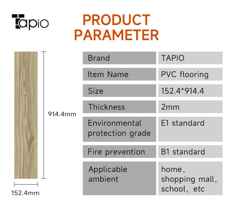 Tapio กระเบื้องยาง Dryback 152.4x914.4x2มม. รุ่นEKC003 White Oak สีไม้โอ๊คอ่อน (16แผ่น/2.23ตร.ม.) A.