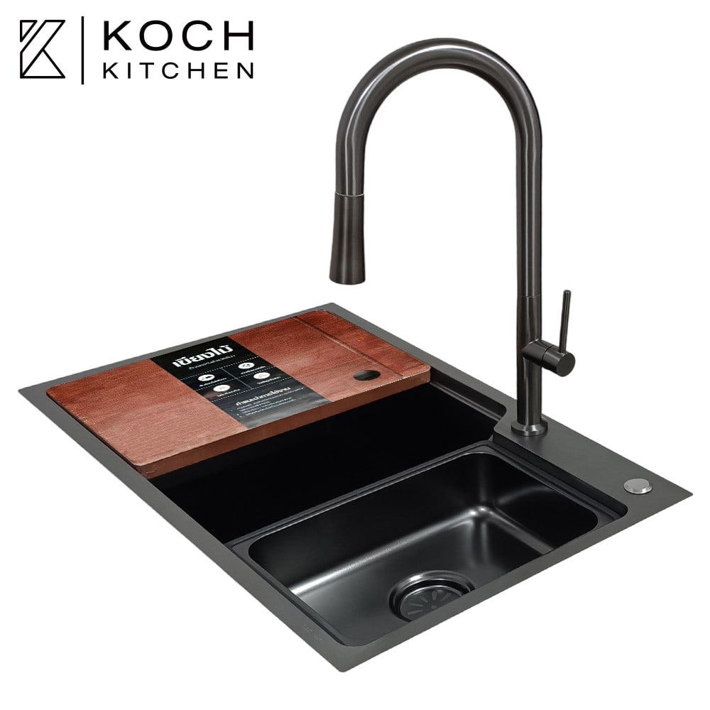 KOCH KITCHEN อ่างล้างจาน 1 หลุมไม่มีที่พัก SS304 75x45x22 ซม. MATINA สีดำพรีเมี่ยม