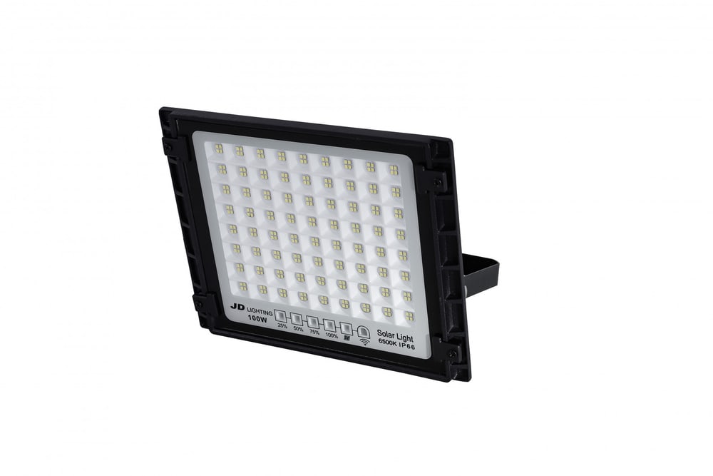 JD โคมไฟสปอร์ตไลท์โซลาร์เซลล์ 100W พร้อมรีโมท รุ่น JTGD-88100D +รีโมท IP65 แสงเดย์ไลท์