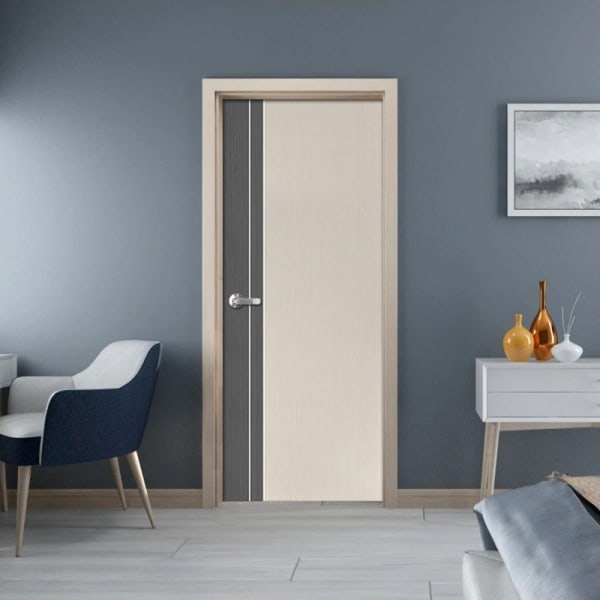 ECO-DOOR ประตูภายใน UPVC เอ็กซ์ทรูชั่น รุ่น PX2 ภายใน ขนาด 80x200 ซม. สีครีมเทา (เจาะลูกบิด)