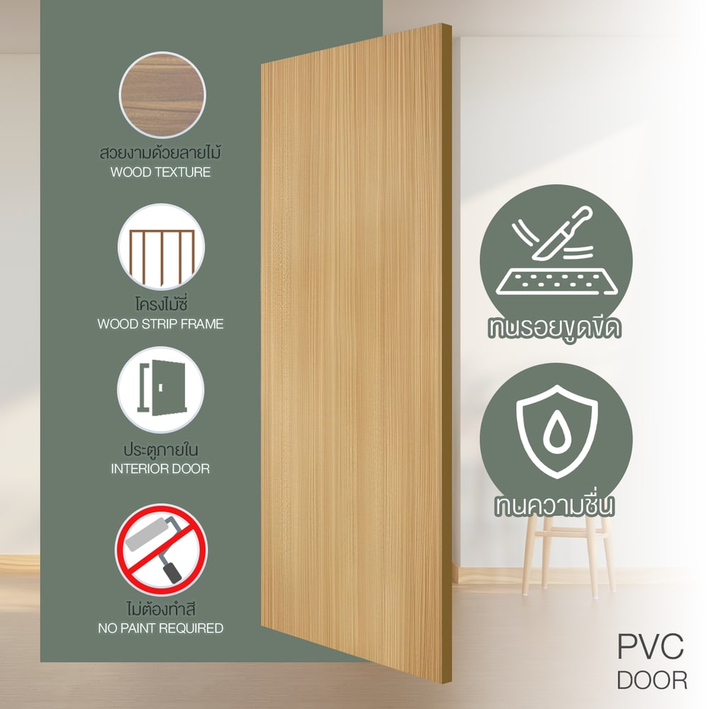 HOLZTUR ประตูปิดผิวพีวีซี บานทึบเรียบ PVC-F01-GC34 80x200ซม. สี Wenge