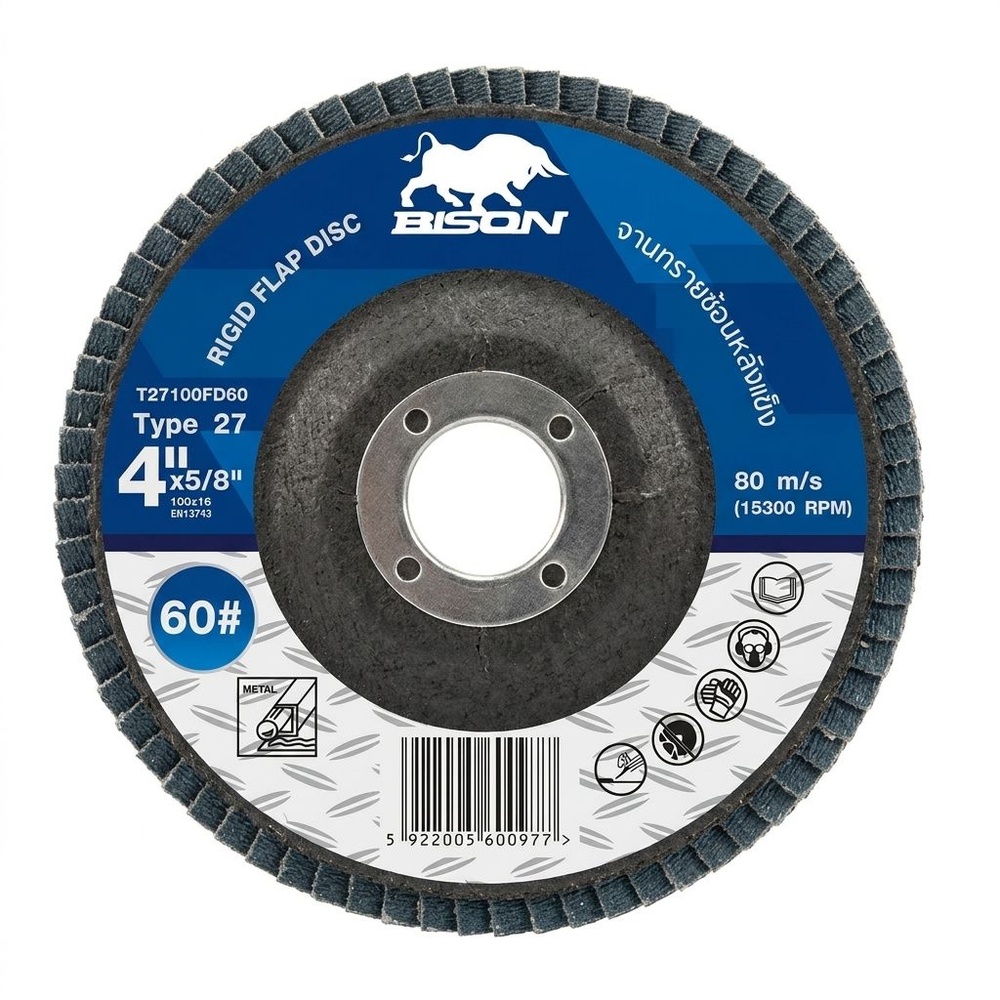 BISON จานทรายซ้อนหลังแข็ง เบอร์ 60 ขนาด 100x16 มม. รุ่น T27100FD60