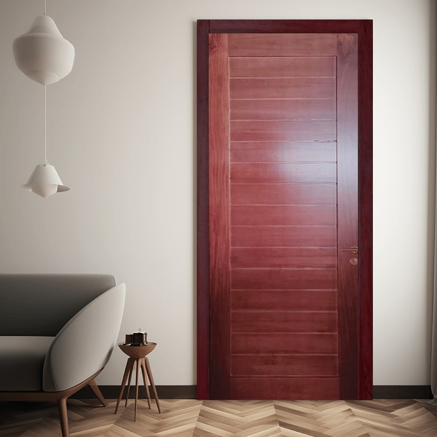 GREATWOOD ประตูไม้มะฮอกกานี บานทึบทำร่อง สีวอลนัท 80x200ซม.