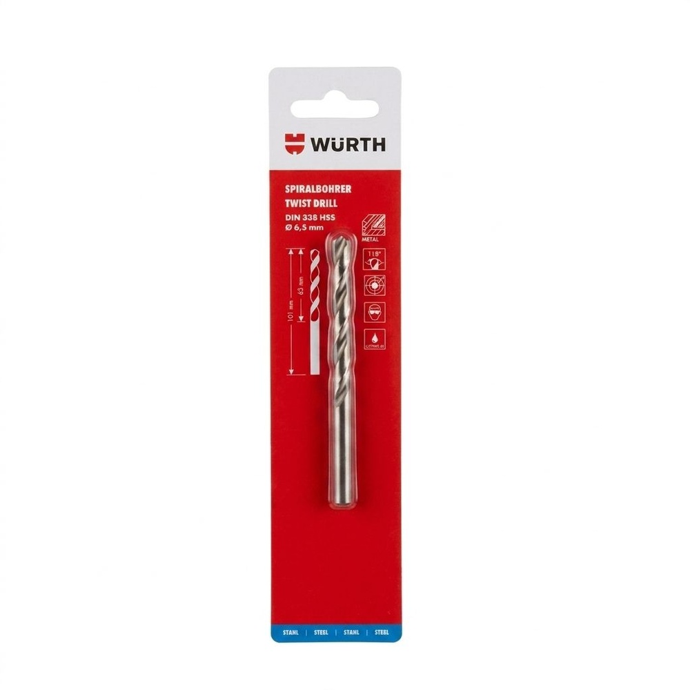 ดอกสว่านเจาะเหล็ก 6.5 mm. HSS WURTH