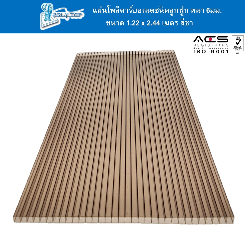 POLYTOP แผ่นโพลีคาร์บอเนต หนา 6มม. ขนาด 1.22 x 2.44 เมตร สีชา