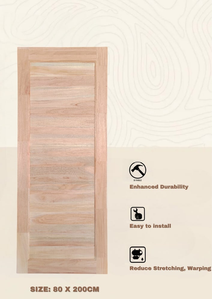 GREATWOOD ประตูไม้มะฮอกกานี บานทึบเซาะร่อง รุ่น FJ 80*200 ซม. สีไม้ธรรมชาติ
