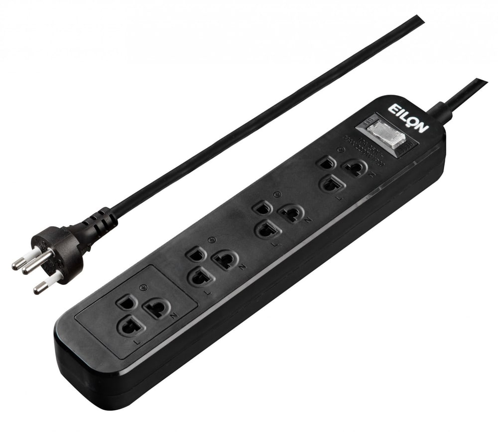 EILON รางปลั๊กไฟ รุ่น MSC45THNB-GHE 4 ช่อง 1 สวิตซ์ 10A 2200W 5เมตร สีดำ
