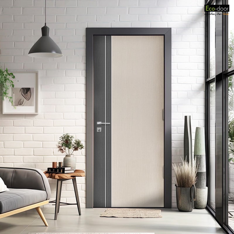 ECO-DOOR ประตูภายใน UPVC เอ็กซ์ทรูชั่น รุ่น PX2 ภายใน ขนาด 80x200 ซม. สีครีมเทา (เจาะลูกบิด)