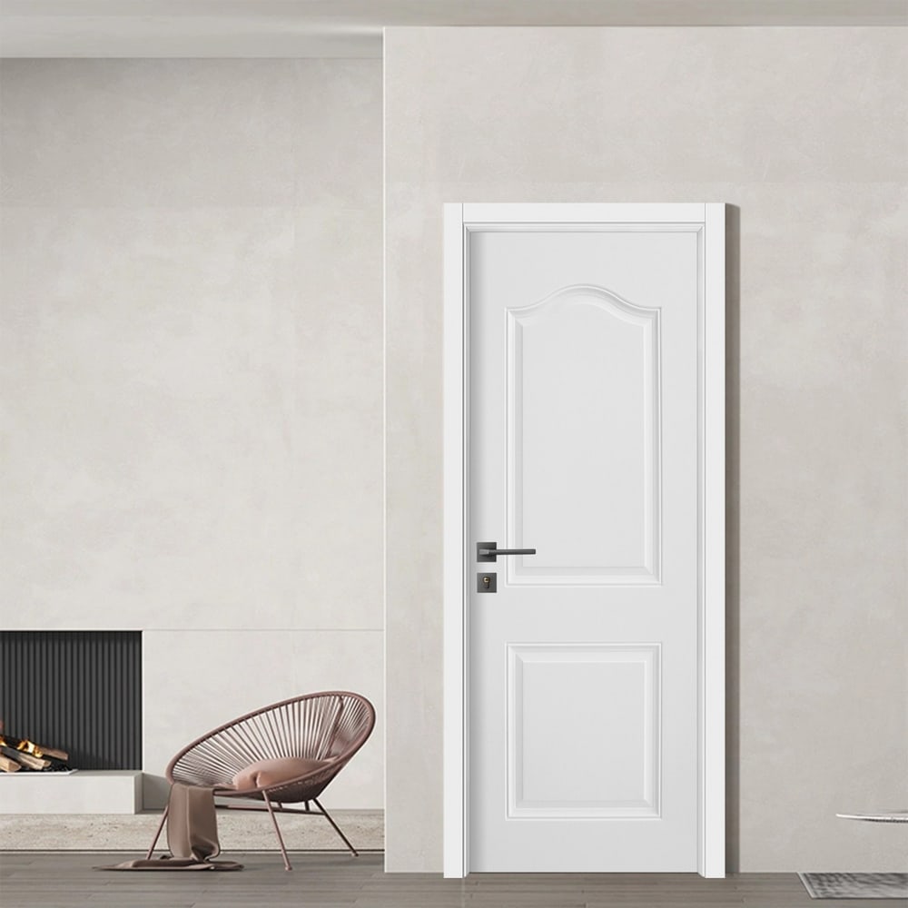 WELLINGTAN ประตูภายนอก UPVC บานทึบ2ฟักโค้ง รุ่น UPVC-UE002 ขนาด 80x200 ซม. สีไวท์โอ๊ค (เจาะลูกบิด)
