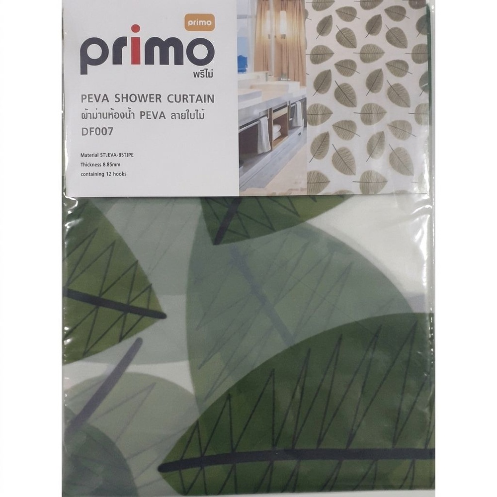 Primo ผ้าม่านห้องน้ำ PEVA ลายใบไม้ รุ่น DF007 ขนาด 180x180 ซม. สีเขียว