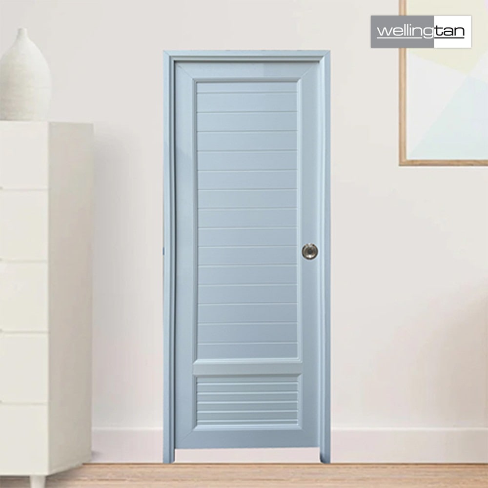 WELLINGTAN ประตูUPVC พร้อมวงกบและบานพับ รุ่นWK-UPL08-10 ขนาด 70x200ซม. สีขาว (เจาะลูกบิด)