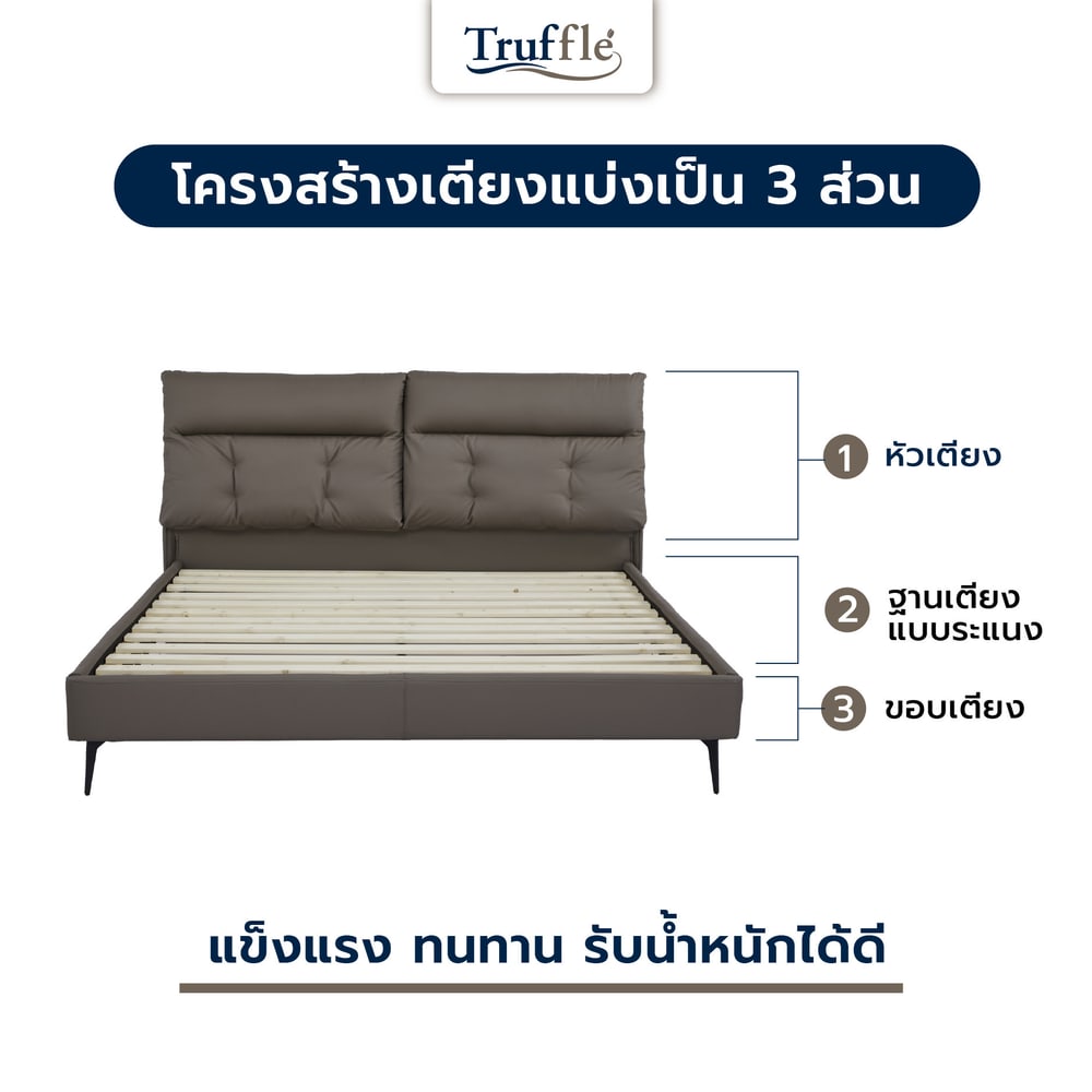 TRUFFLE เตียงนอนหัวเบาะ รุ่น PROVENCE-B ขนาด 180x200 ซม. (6 ฟุต) สีเบจ (1/3)