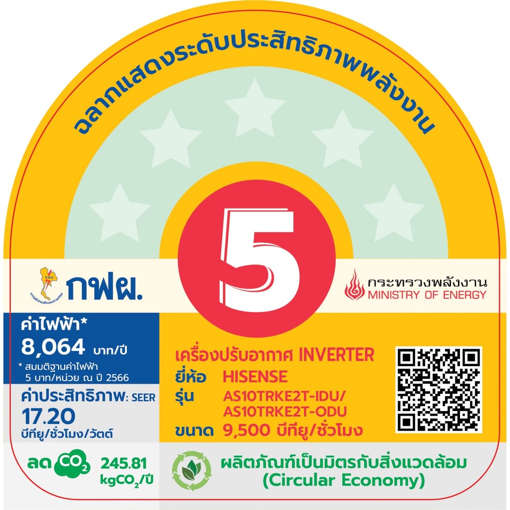 Hisense เครื่องปรับอากาศติดผนัง Inverter ขนาด 9500 BTU รุ่น AS10TRKE2T สีขาว
