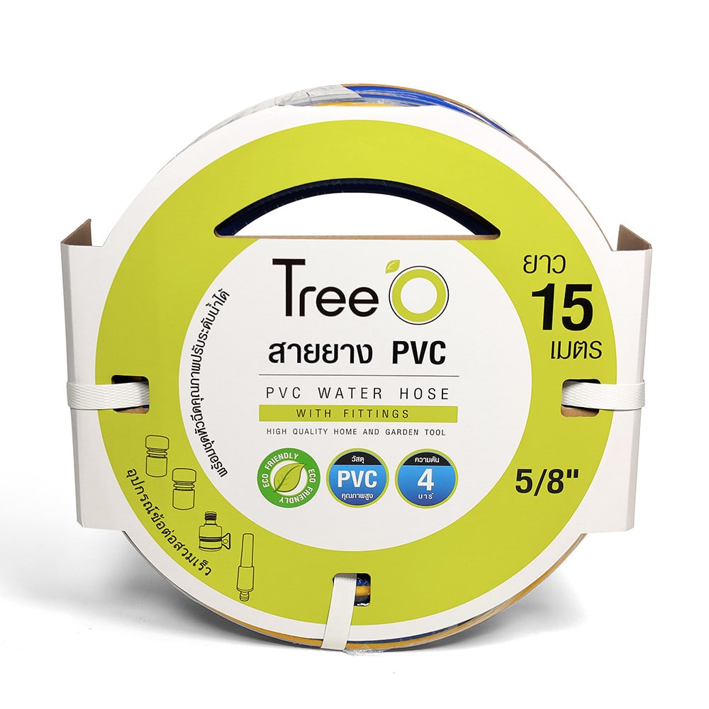 Tree’O สายยาง พีวีซี เสริมใยแก้ว พร้อมหัวฉีด รุ่นPFHF14.4-15 ขนาด 5/8"x15M.