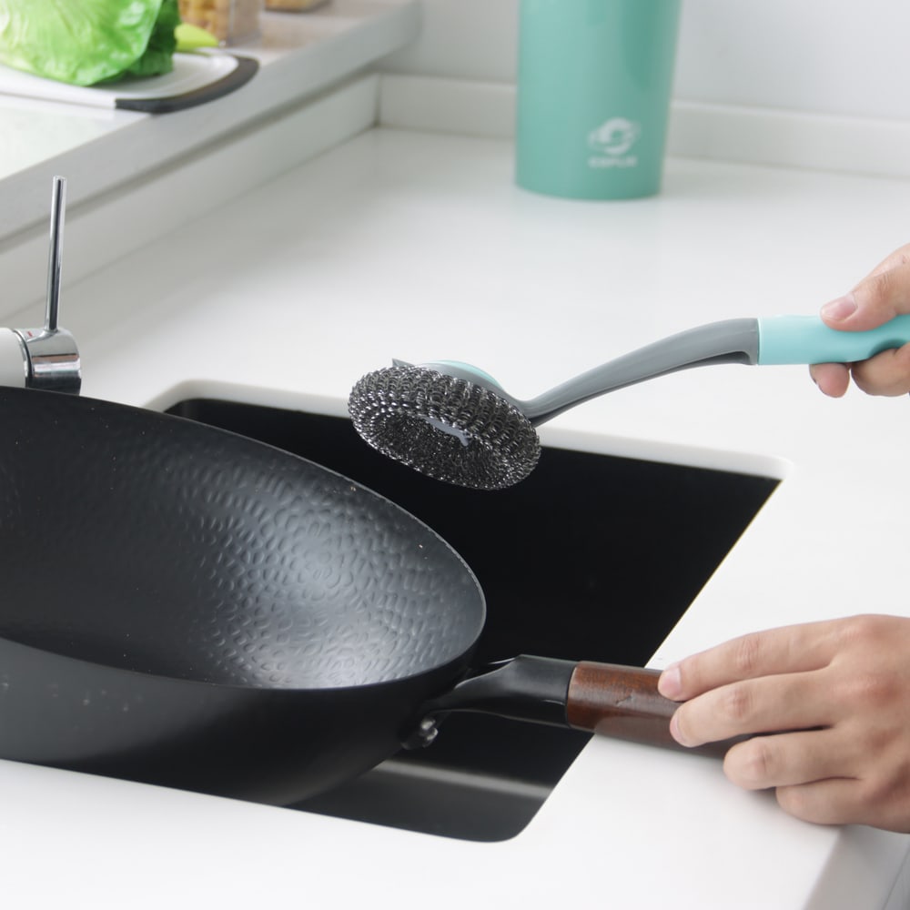 ICLEAN แปรงขัดกะทะ รุ่น GTG56928 ขนาด 7.5x9x29.5 ซม. สีเขียว-เทา