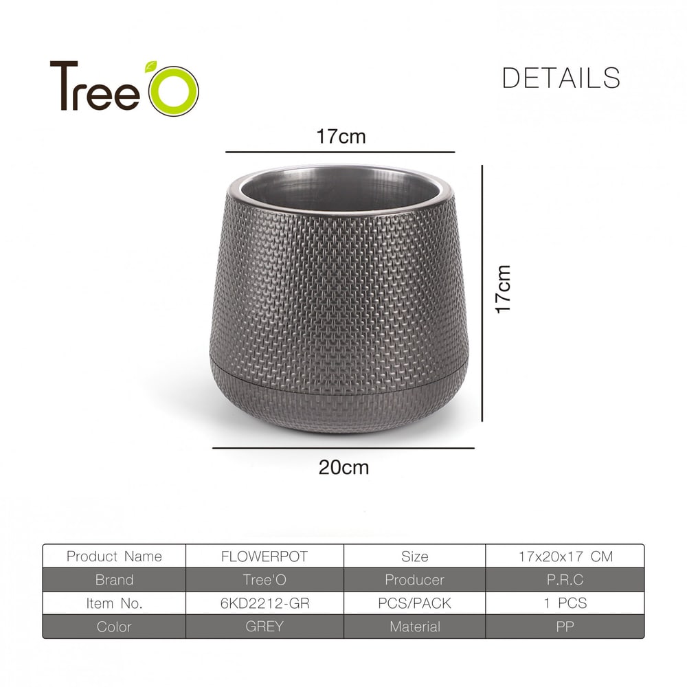 Tree O กระถางต้นไม้พลาสติกรุ่น 6KD2212-GR ขนาด S สีเทา