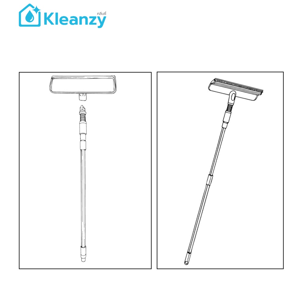 Kleanzy ยางเช็ดกระจกอเนกประสงค์ 3-in-1 (ยางเช็ดกระจก, ผ้าไมโครไฟเบอร์, แปรงไนลอน) ขนาด 28x9x131 ซม. สีขาว