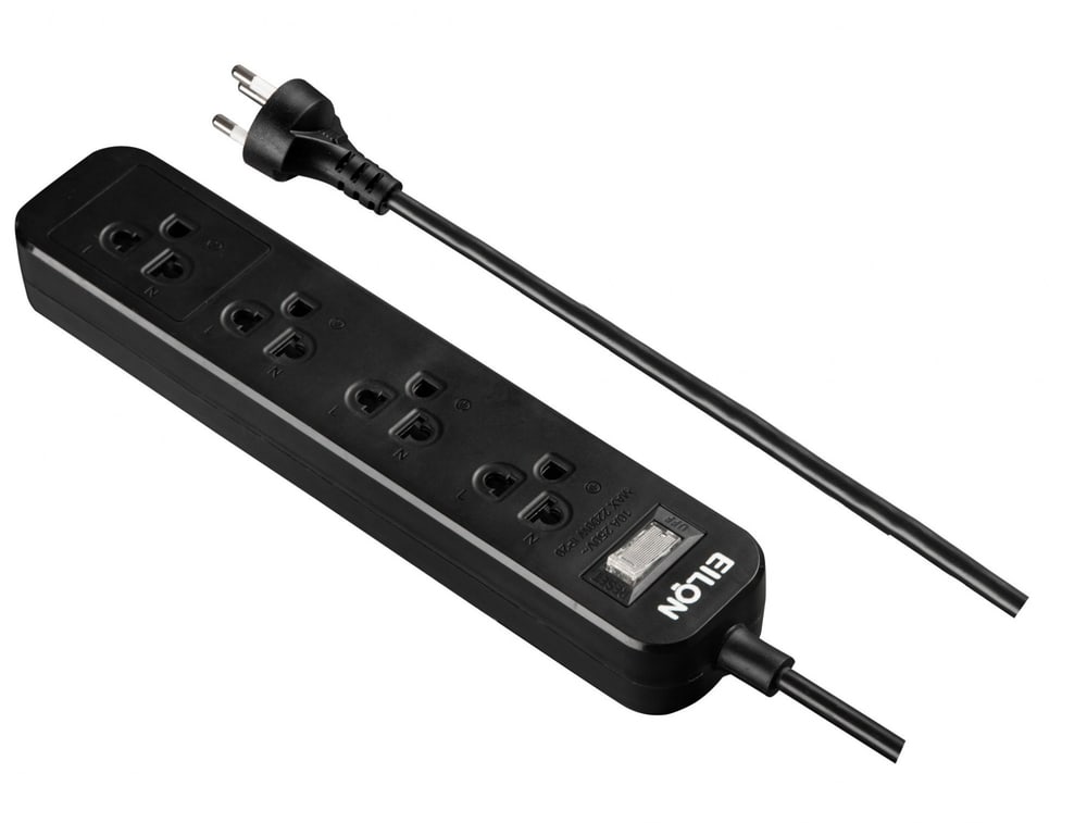 EILON รางปลั๊กไฟ รุ่น MSC45THNB-GHE 4 ช่อง 1 สวิตซ์ 10A 2200W 5เมตร สีดำ