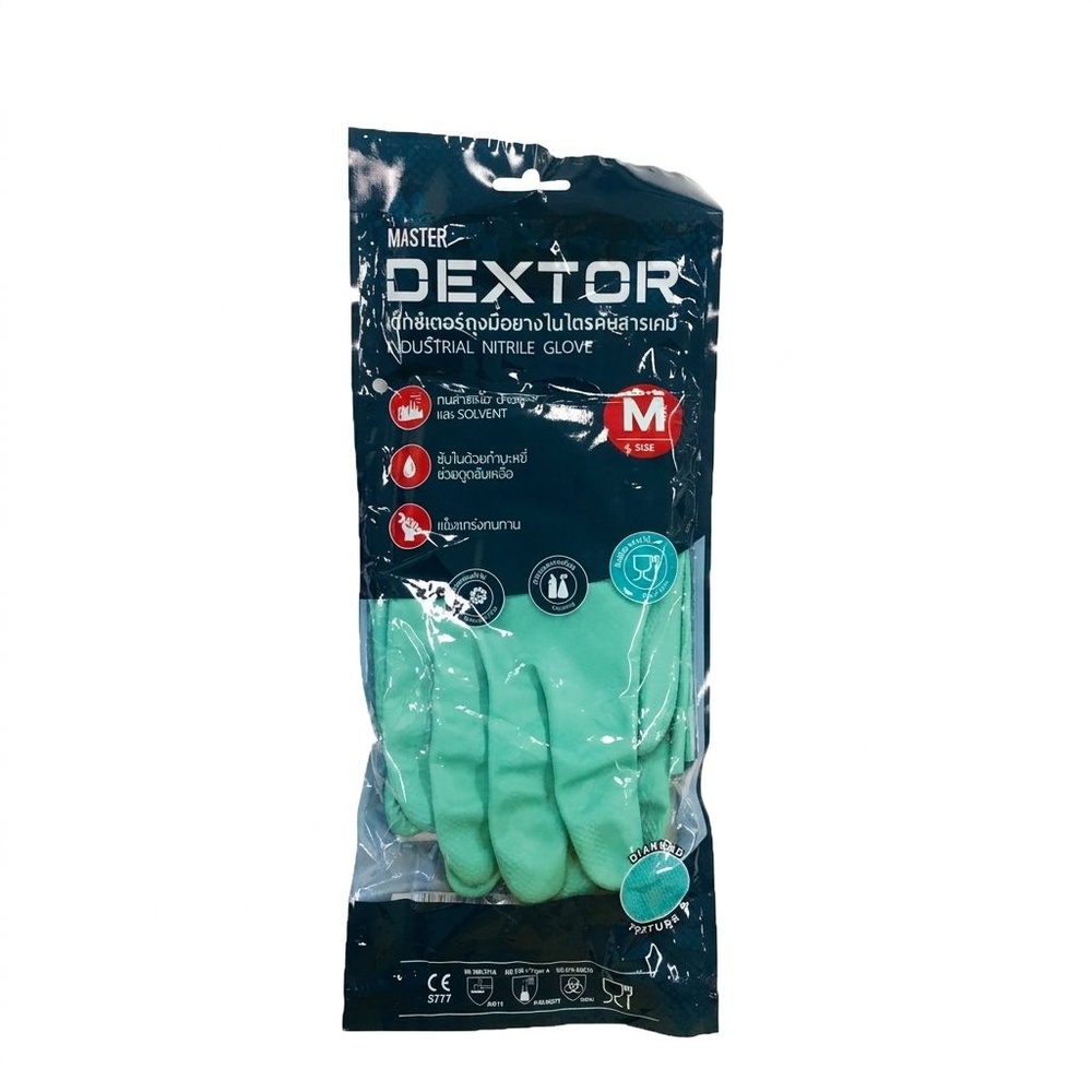 MASTER DEXTOR ถุงมือยางไนไตรกันสารเคมี ซับใน Size M ยาว 13 นิ้ว สีเขียว