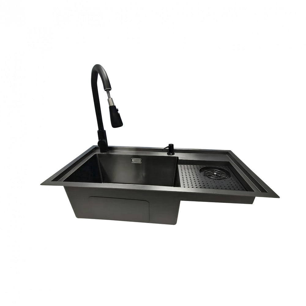 KOCH KITCHEN อ่างล้างจานฝังบน 1 หลุมไม่มีที่พัก 304SS 80X45X22 ซม. SMART สีดำ