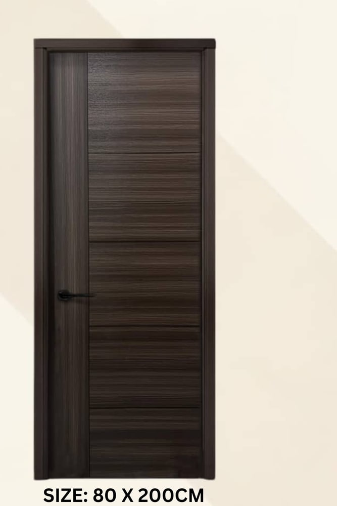 HOLZTUR ประตูปิดผิวเมลามีนเซาะร่อง 5เส้น ขนาด80x200ซม. สี Dark Grey (เจาะ)