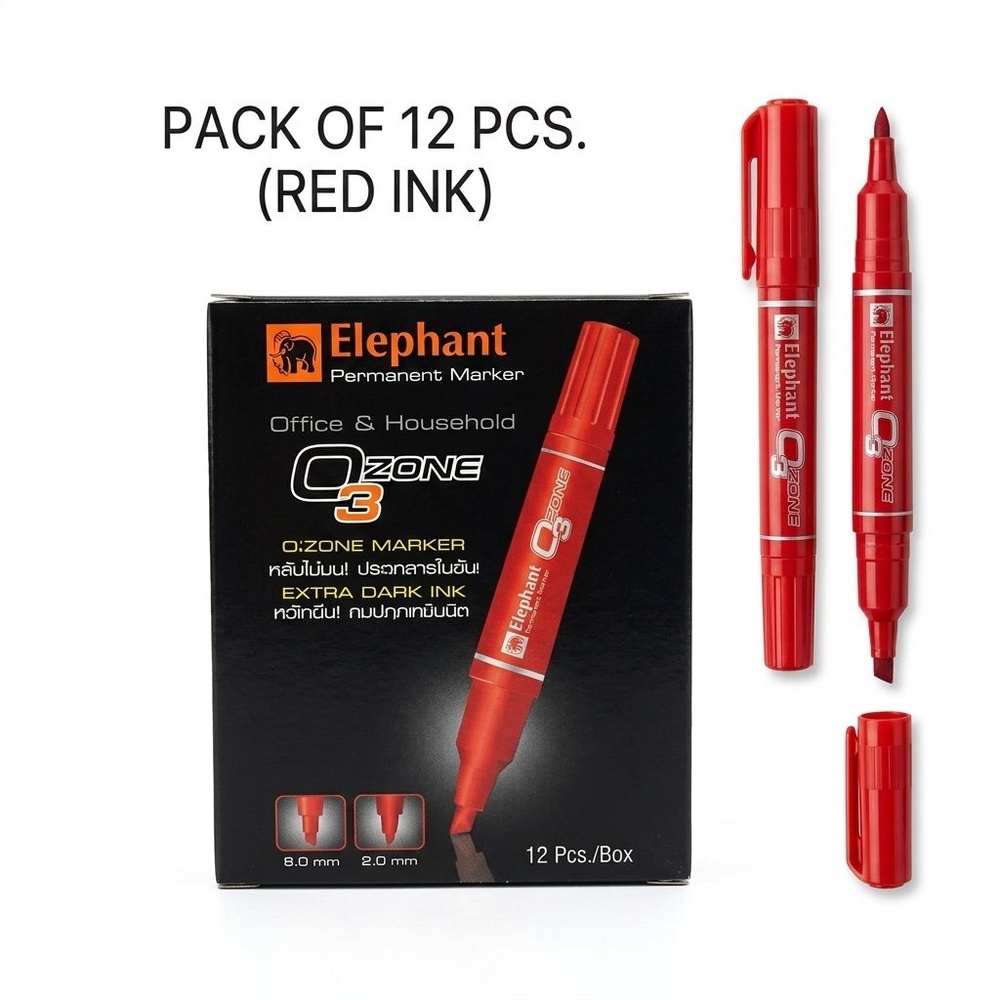 Elephant ปากกาเคมี 2 หัว (12ด้าม/แพ็ค) หมึกสีแดง