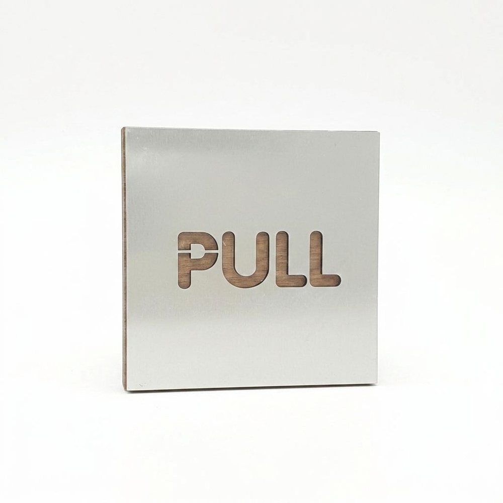 ป้ายอลูฯประกบไม้ CSWSS-002 PULL ขนาด 9x9ซม. สีเงิน