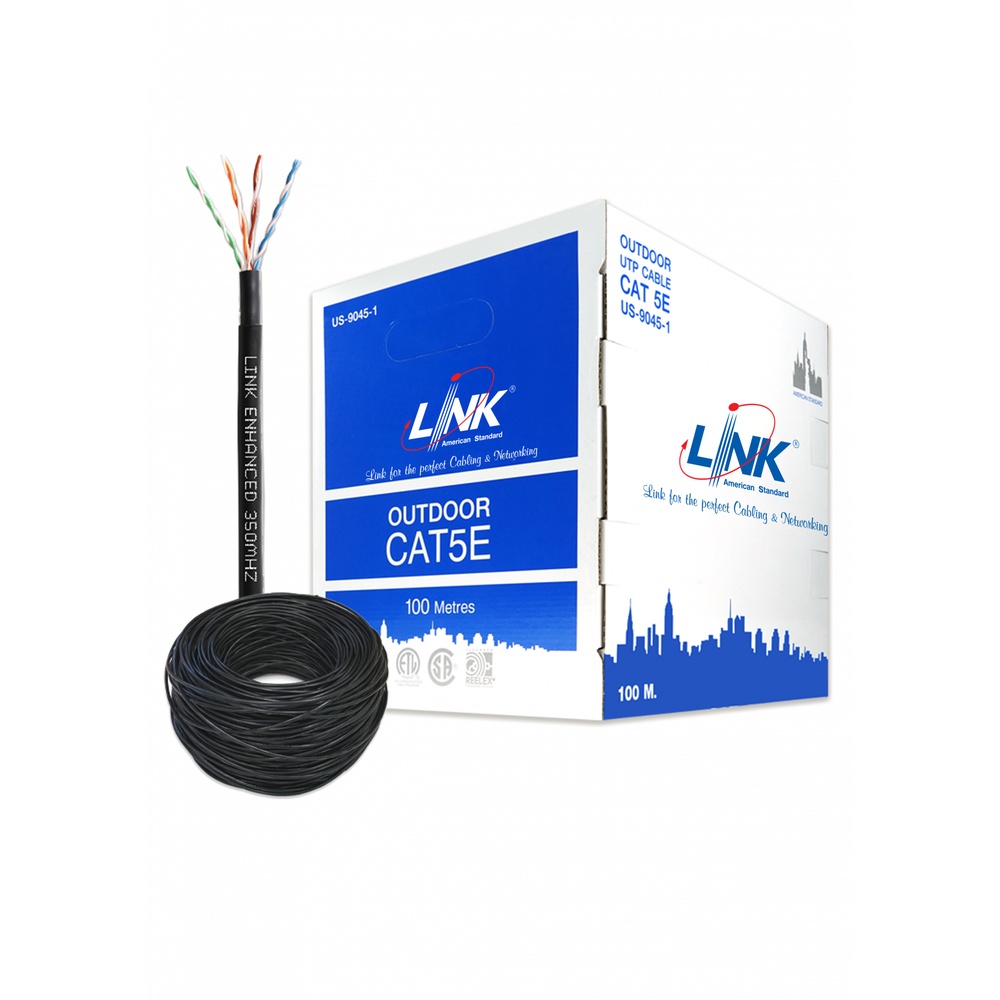 LINK สายแลน CAT5E UTP LINK OUTDOOR 100M. รุ่นUS-9045-1 สีดำ