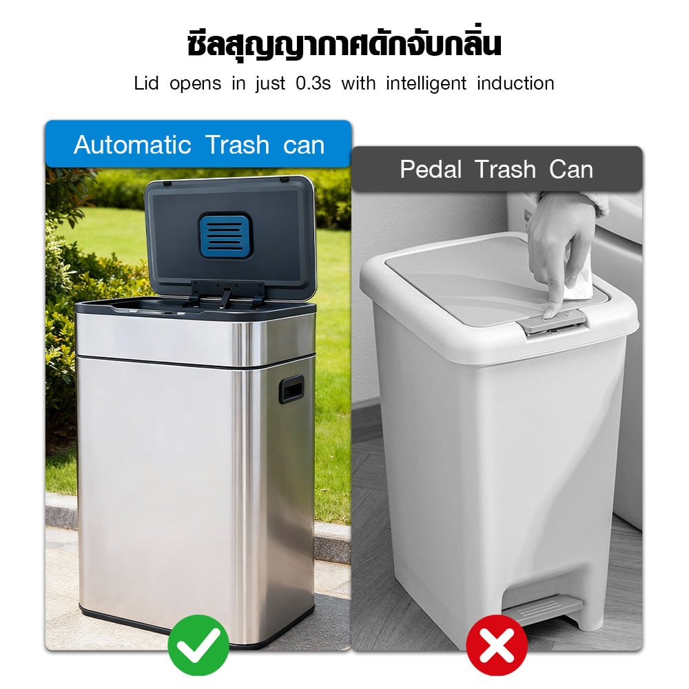 KLEANZY ถังขยะเซ็นเซอร์อัจฉริยะ ฆ่าเชื้อด้วยโอโซน 40 ลิตร รุ่น JAH5515-40L ขนาด 27x40x65.1 cm. สีเงิน