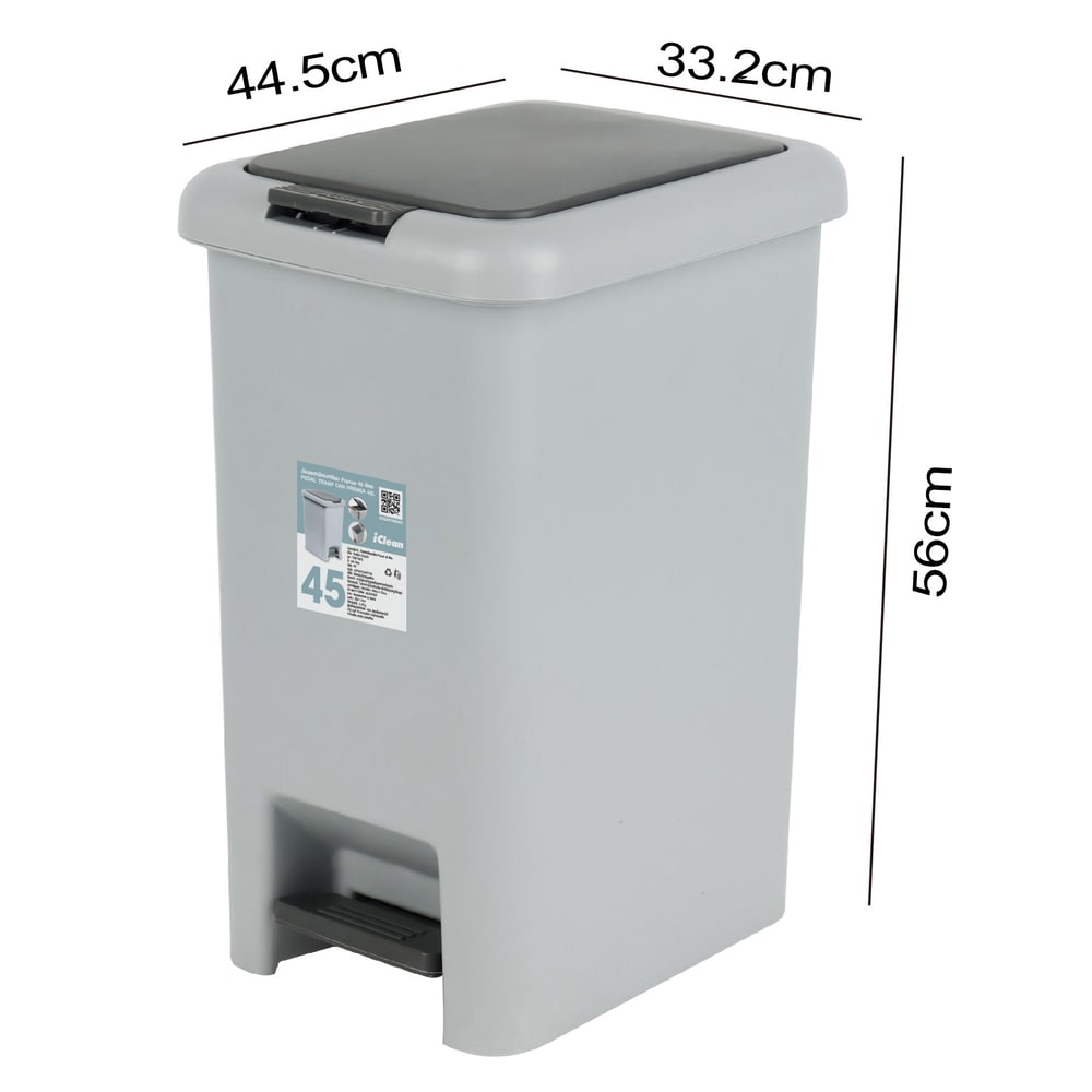 KLEANZY ถังขยะเหยียบเหลี่ยม Prensa 45 ลิตร ขนาด 44.5x33.2x56.5 ซม. รุ่น TG51792G สีเทา