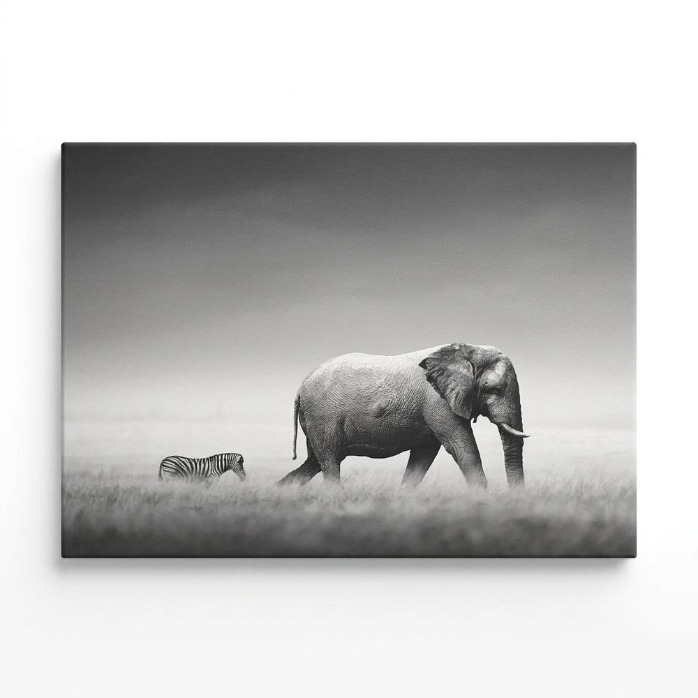 รูปภาพพิมพ์ผ้าใบ Animal C9060-1 ขนาด 90x60 ซม. (ก.xส.) NICE (ช้างและม้าลาย)